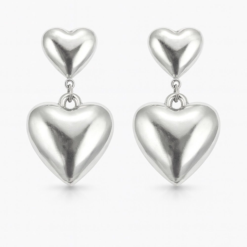 ⚜️ Silver Heart Drop Earrings - Picture 1 of 6